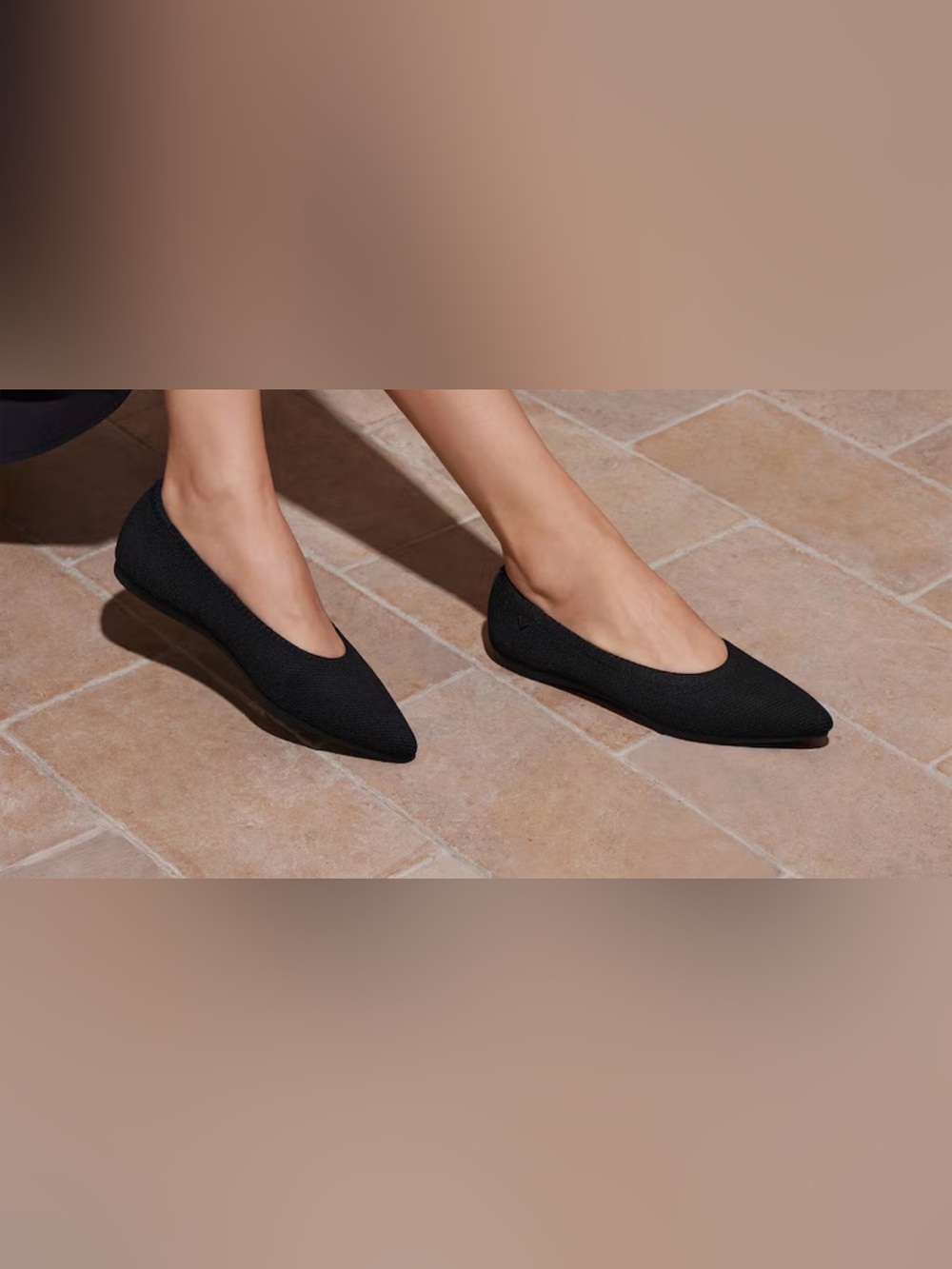 Comfortable Vivaia Black Pointed-Toe Knit Ballet Flats Aria 9*